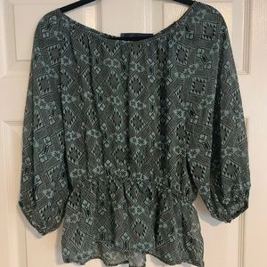BLUE RAIN sheer peplum patterned top